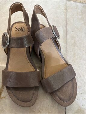 Söfft Metallic Taupe Slingback Wedge Sandals